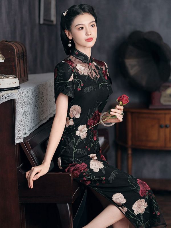 Black Silk Dress Modern Qipao High End Silk Long Qipao 1 Black Silk Dress | Modern Qipao | High End Silk Long Qipao