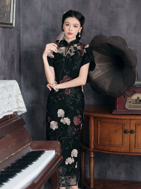 Black Silk Dress Modern Qipao High End Silk Long Qipao 2 Black Silk Dress | Modern Qipao | High End Silk Long Qipao