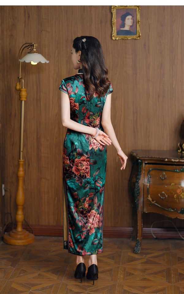 Floral Pattern Long Silk Qipao Green Silk Dress Qipao Modern Dress 1 Floral Pattern Long Silk Qipao | Green Silk Dress | Qipao Modern Dress