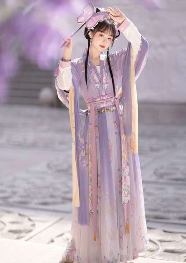 Vestido Hanfu Roxo Chinês Asiático para Roupas Femininas Femininas na Dinastia Song da China Antiga Roupas 1 Vestido Hanfu Roxo Chinês Asiático Girado para Mulheres | Roupas femininas na China antiga | Roupas da Dinastia Song