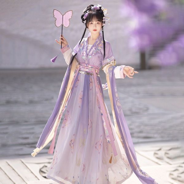 Vestido Hanfu Roxo Chinês Asiático para Roupas Femininas Femininas na Dinastia Song da China Antiga Roupas 5 Vestido Hanfu Roxo Chinês Asiático para Feminino | Roupas femininas na China antiga | Roupas da Dinastia Song