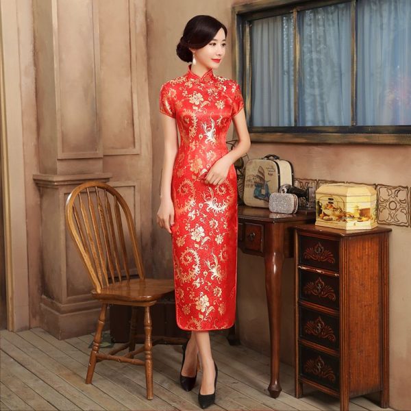 Asian Gown For Wedding Chinese Red Qipao Dress Asia Wedding Dress Women Short Sleeve Floral Red Dress 1 Asian Gown for Wedding | Chinese Red Qipao Dress | Asia Wedding Dress | Women Short Sleeve Floral Red Dress