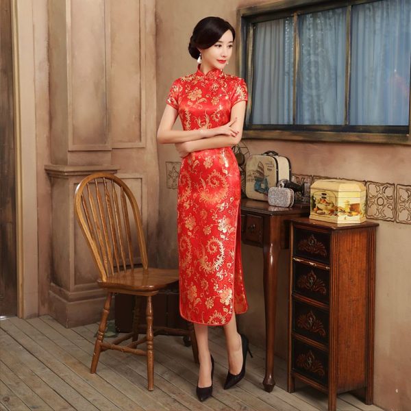 Asian Gown For Wedding Chinese Red Qipao Dress Asia Wedding Dress Women Short Sleeve Floral Red Dress 2 Asian Gown for Wedding | Chinese Red Qipao Dress | Asia Wedding Dress | Women Short Sleeve Floral Red Dress