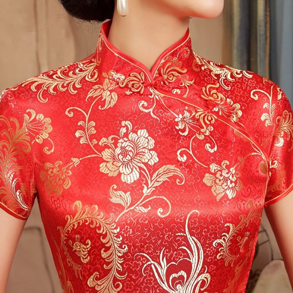 Asian Gown For Wedding Chinese Red Qipao Dress Asia Wedding Dress Women Short Sleeve Floral Red Dress 4 Asian Gown for Wedding | Chinese Red Qipao Dress | Asia Wedding Dress | Women Short Sleeve Floral Red Dress