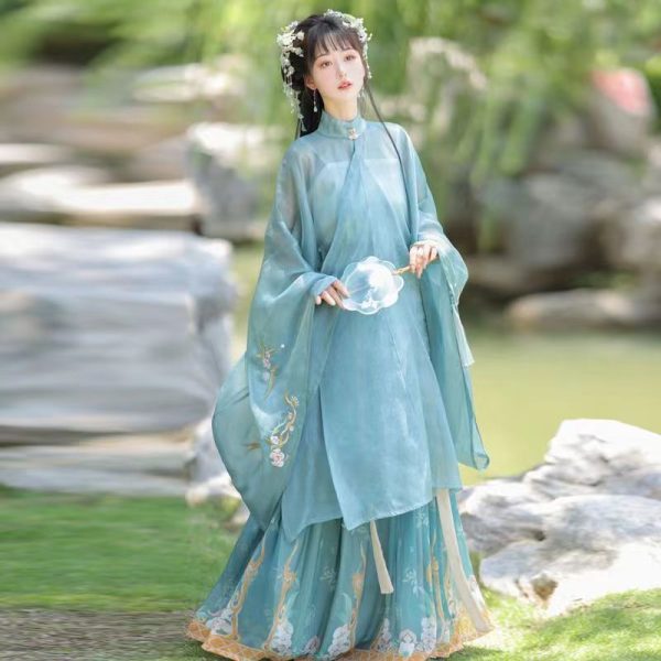 Vestido Hanfu chino azul y blanco para mujer, atuendo de la dinastía Ming, atuendo tradicional chino 1, vestido Hanfu chino azul/blanco para mujer | Atuendo de la dinastía Ming | Traje tradicional chino