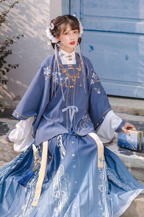 Traje Tradicional Chinês Para Feminino Dinastia Ming Roupas Asiático Azul Hanfu Vestido 1 Traje Tradicional Chinês para Feminino | Roupas da Dinastia Ming | Vestido Hanfu Azul Asiático