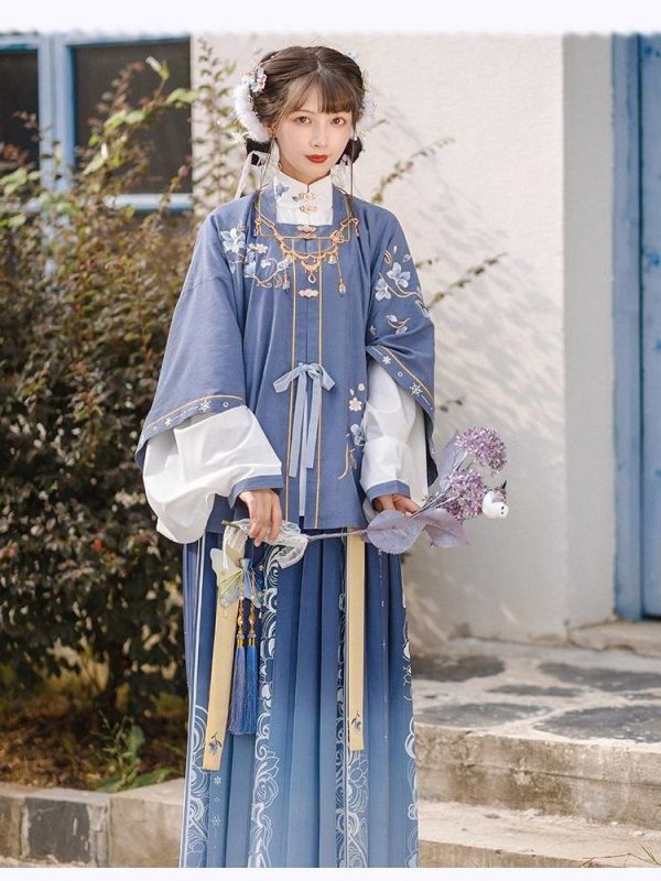 Traje Tradicional Chinês Para Feminino Dinastia Ming Roupas Asiático Azul Hanfu Vestido 2 Traje Tradicional Chinês para Feminino | Roupas da Dinastia Ming | Vestido Hanfu Azul Asiático