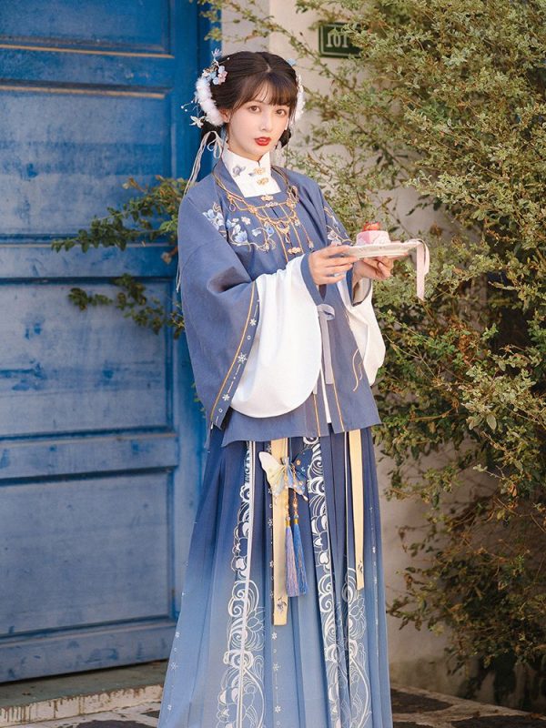 Traje Tradicional Chinês Para Feminino Dinastia Ming Roupas Asiático Azul Hanfu Vestido 3 Traje Tradicional Chinês para Feminino | Roupas da Dinastia Ming | Vestido Hanfu Azul Asiático