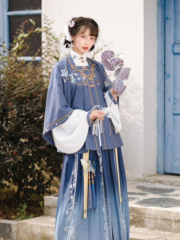 Traje Tradicional Chinês Para Feminino Dinastia Ming Roupas Asiático Azul Hanfu Vestido 5 Traje Tradicional Chinês para Feminino | Roupas da Dinastia Ming | Vestido Hanfu Azul Asiático