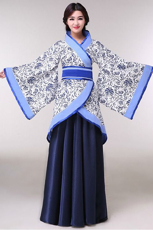 Roupas Hanfu Tradicionais Chinesas Traje Floral Azul E Branco Hanfu Dinastia Han Roupas 5 Roupas Hanfu Tradicionais Chinesas | Traje floral azul e branco Hanfu | Roupas da Dinastia Han