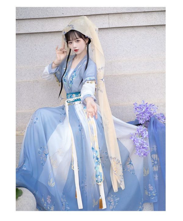 Traditionelles chinesisches blaues Seidengewand, Song-Dynastie, China, Hanfu-Kleid für Frauen 1 Traditionelles chinesisches blaues Seidengewand, Song-Dynastie, China, Hanfu-Kleid für Frauen