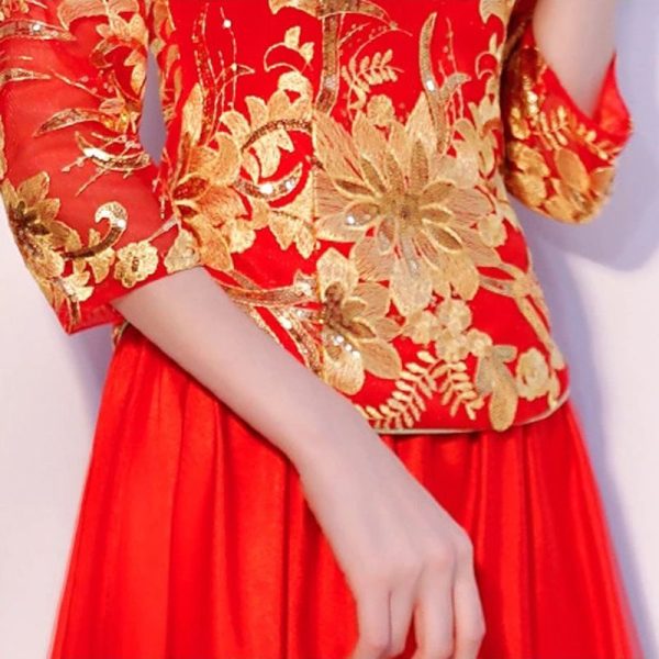 Chinese Traditional Wedding Dress 2 Pieces Floral Red Dress Women Asian Outfit For Wedding 2 Chinese Traditional Wedding Dress |2 Pieces Floral Red Dress | Women Asian Outfit for Wedding