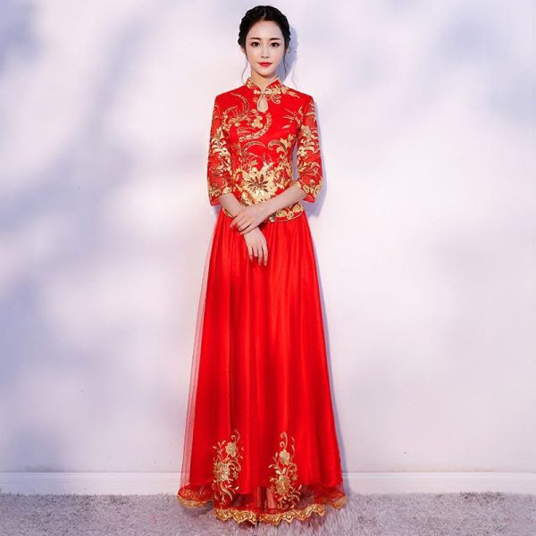 Chinese Traditional Wedding Dress 2 Pieces Floral Red Dress Women Asian Outfit For Wedding 4 Chinese Traditional Wedding Dress |2 Pieces Floral Red Dress | Women Asian Outfit for Wedding