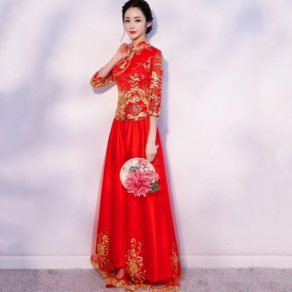 Chinese Traditional Wedding Dress 2 Pieces Floral Red Dress Women Asian Outfit For Wedding 6 Chinese Traditional Wedding Dress |2 Pieces Floral Red Dress | Women Asian Outfit for Wedding