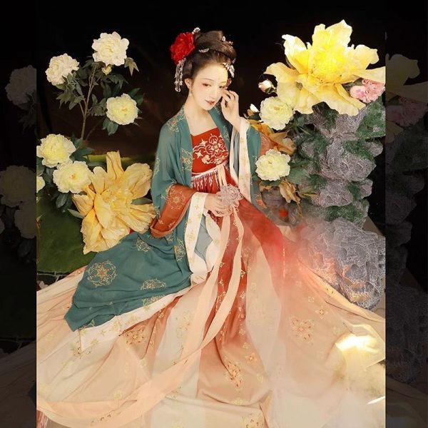 Ropa típica china de la dinastía Tang, vestido Hanfu rojo y verde para mujer 2 Ropa típica china de la dinastía Tang | Vestido Hanfu rojo y verde para mujer