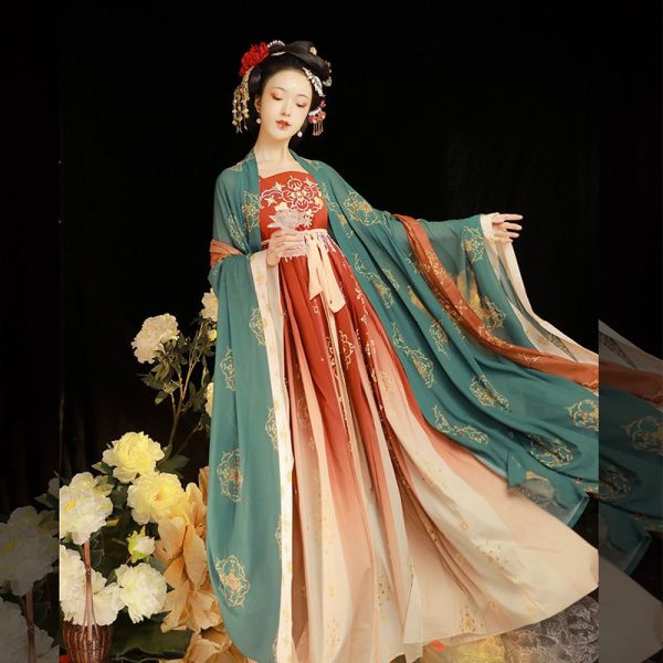 Roupas Típicas Chinesas da Dinastia Tang Vestido Hanfu Vermelho e Verde Para Mulheres 3 Roupas Típicas Chinesas da Dinastia Tang | Vestido Hanfu vermelho e verde para mulheres