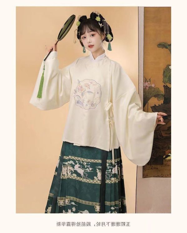 Mamianqun Ropa Asiática Para Mujer Vestido Hanfu Estampado Blanco Y Verde 1 Mamianqun | Ropa Asiática para Mujer| Vestido Hanfu estampado en blanco y verde