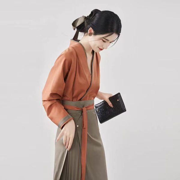 Modernes chinesisches Hanfu-Kleid, moderne chinesische Kleidung für Damen, grün/orange, 2-teilig, Hanfu für Damen, 2 moderne chinesische Hanfu-Kleider, moderne chinesische Kleidung für Damen, grün/orange, 2-teilig, Hanfu für Damen