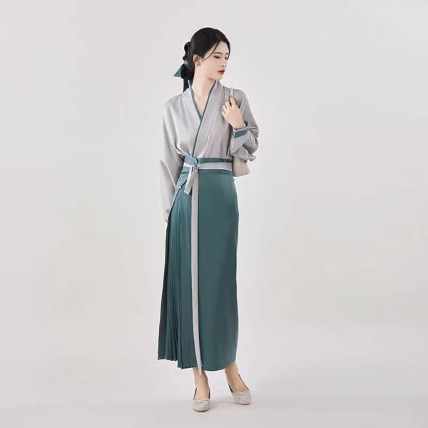 Modernes chinesisches Hanfu-Kleid, moderne chinesische Kleidung für Damen, grün/orange, 2-teilig, Hanfu für Damen, 3 moderne chinesische Hanfu-Kleider, moderne chinesische Kleidung für Damen, grün/orange, 2-teilig