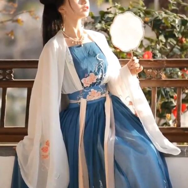 Pakaian Tradisional Hanfu Cina Pakaian Cina Kuno Pakaian Dinasti Tang Biru Putih 2 Pakaian Tradisional Hanfu Cina | Pakaian Tiongkok Kuno | Pakaian Dinasti Tang Biru dan Putih