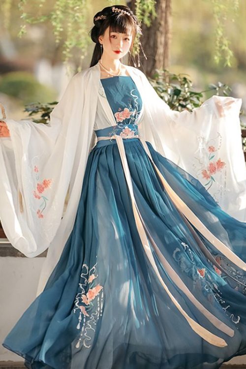 Roupa Hanfu Tradicional Chinesa Traje Chinês Antigo Azul e Branco Roupa da Dinastia Tang 3 Roupa Hanfu Tradicional Chinesa | Traje chinês antigo | Traje da Dinastia Tang Azul e Branco