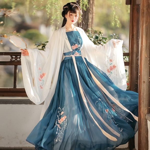 Pakaian Tradisional Hanfu Cina Pakaian Cina Kuno Pakaian Dinasti Tang Biru Putih 3 Pakaian Tradisional Hanfu Cina | Pakaian Tiongkok Kuno | Pakaian Dinasti Tang Biru dan Putih