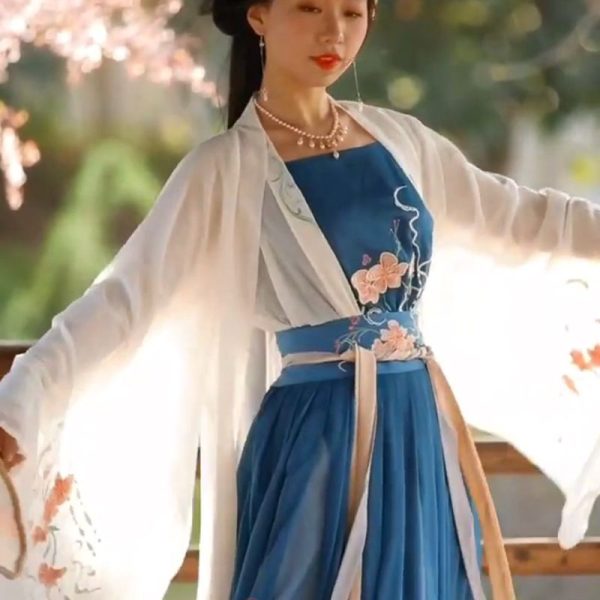 Pakaian Tradisional Hanfu Cina Pakaian Cina Kuno Pakaian Dinasti Tang Biru Putih 5 Pakaian Tradisional Hanfu Cina | Pakaian Tiongkok Kuno | Pakaian Dinasti Tang Biru dan Putih