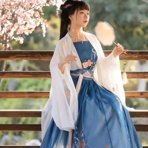 Pakaian Tradisional Hanfu Cina Pakaian Cina Kuno Pakaian Dinasti Tang Biru Putih 7 Pakaian Tradisional Hanfu Cina | Pakaian Tiongkok Kuno | Pakaian Dinasti Tang Biru dan Putih