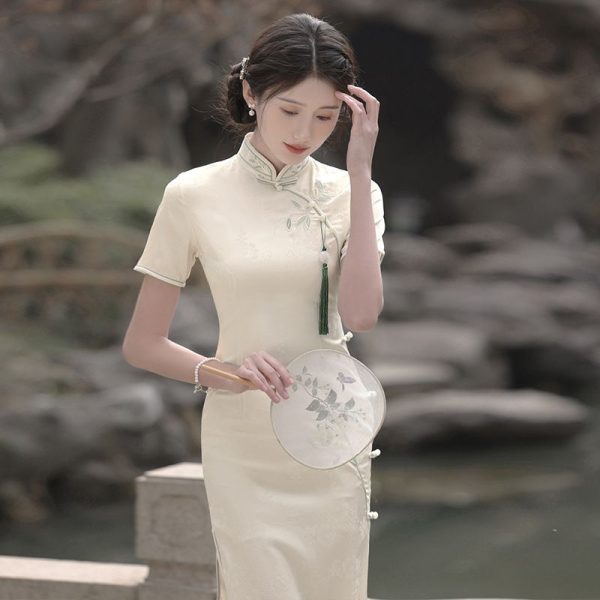 Women White Silk Outfit White Chinese Collar Dress Silk White Long Qipao Dress 4 Women White Silk Outfit | White Chinese Collar Dress | Silk White Long Qipao Dress