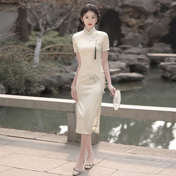 Women White Silk Outfit White Chinese Collar Dress Silk White Long Qipao Dress 5 Women White Silk Outfit | White Chinese Collar Dress | Silk White Long Qipao Dress