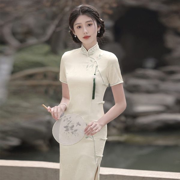 Women White Silk Outfit White Chinese Collar Dress Silk White Long Qipao Dress 6 Women White Silk Outfit | White Chinese Collar Dress | Silk White Long Qipao Dress