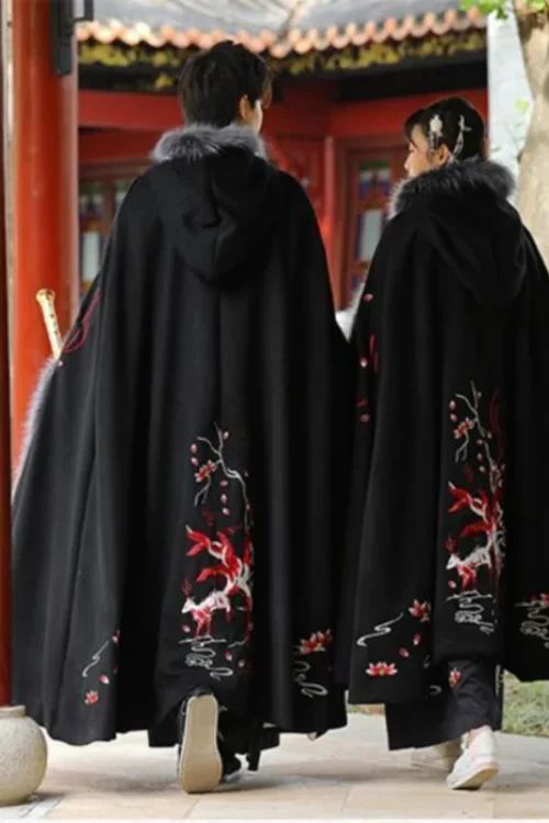 Kf H62279473e0054eca8197d97aec2288b6f Couple Costume Black Hanfu Cloak Autumn Winter Vintage Warm Chic Embroidery Hooded Cape Coat Oriental Ancient Couple Costume Black Hanfu Cloak Autumn Winter Vintage Warm Chic Embroidery Hooded Cape Coat Oriental Ancient Men Women Overcoat