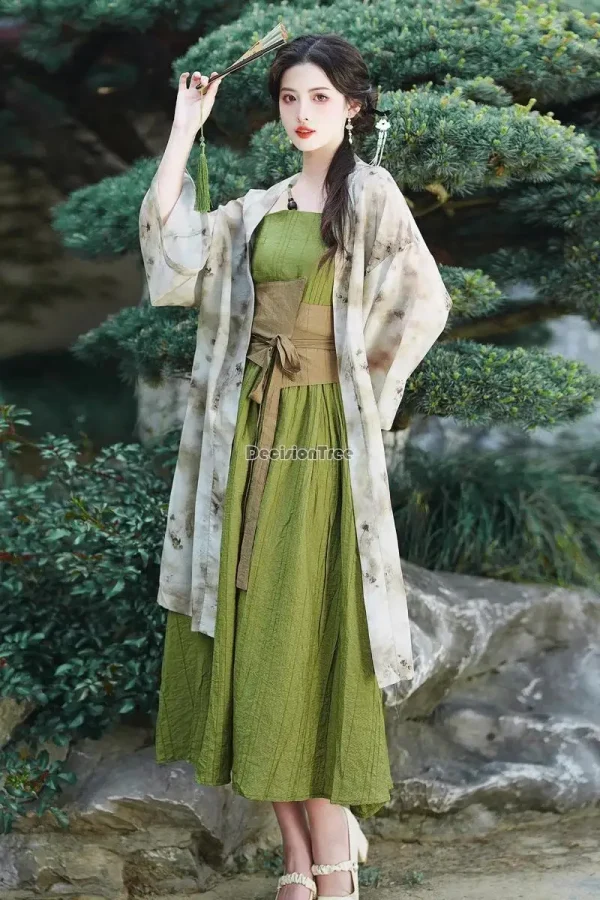 Kf S01e502d29d344053bfee3db92c186283b 2024 Chinese Style New Oriental Women S Green Floral Oriental Style Sling Dress Improved Modern Lady chinese style new oriental women's green floral oriental style sling dress improved modern lady hanfu two piece dress set