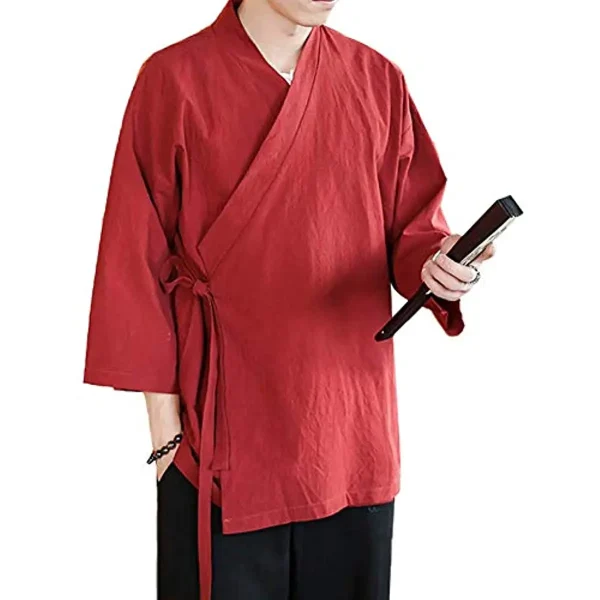 Kf S5304e4c603714fc1b2974207c22a7310g Men S Chinese Style Linen Cardigan Jacket Loose Kimono Jacket Solid Color Self Tie Hanfu Traditional Men's Chinese Style Linen Cardigan Jacket Loose Kimono Jacket Solid Color Self-tie Hanfu Traditional Clothing 5XL