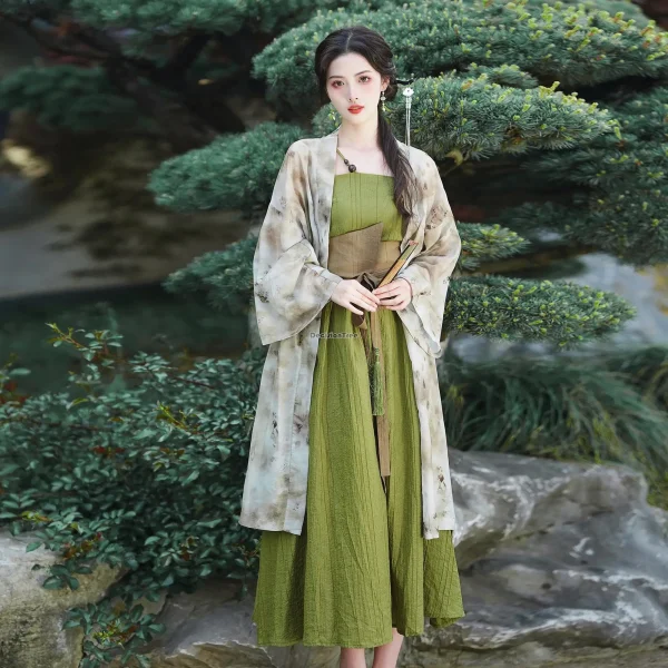 Kf S977689f8eeb448f7a728fa85dbd8aac0v 2024 Chinese Style New Oriental Women S Green Floral Oriental Style Sling Dress Improved Modern Lady chinese style new oriental women's green floral oriental style sling dress improved modern lady hanfu two piece dress set