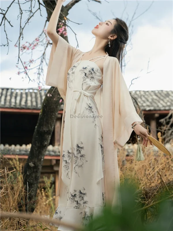 Kf Sa319a7d8b6b24904b24b03efe0ce96dd6 2024 New Vintage Chinese Style Daily Hanfu Set Exquisite Printing Waist Cinching Suspended Dress Fairy Temperament new vintage chinese style daily hanfu set exquisite printing waist cinching suspended dress fairy temperament gauze coat