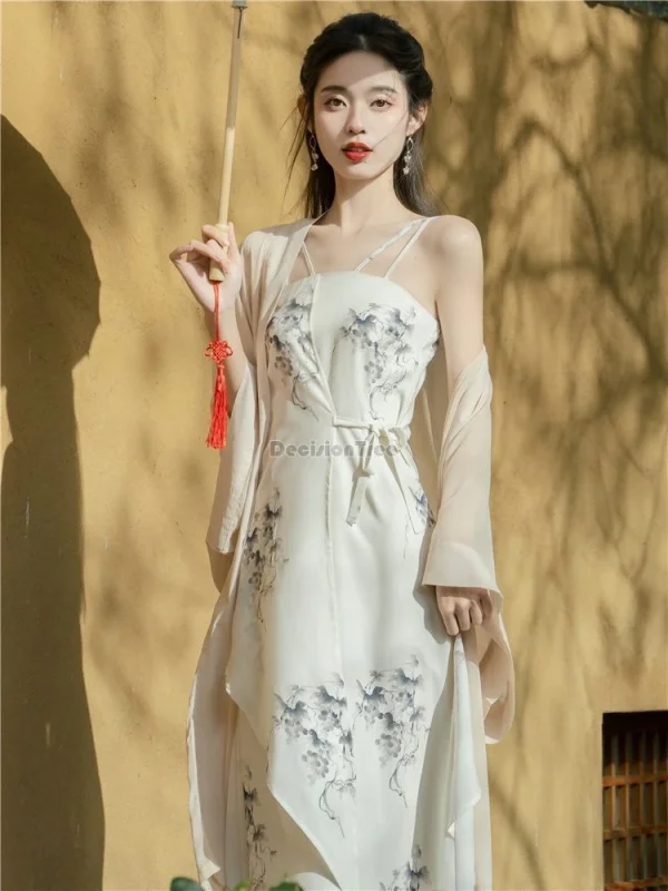 Kf Sa7afd113af8f48549cab8ac3c7c343acl 2024 New Vintage Chinese Style Daily Hanfu Set Exquisite Printing Waist Cinching Suspended Dress Fairy Temperament new vintage chinese style daily hanfu set exquisite printing waist cinching suspended dress fairy temperament gauze coat