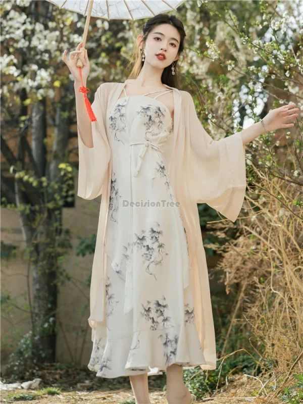 Kf Scf2f5a1aed25435fa28741ebd1bb0476c 2024 New Vintage Chinese Style Daily Hanfu Set Exquisite Printing Waist Cinching Suspended Dress Fairy Temperament new vintage chinese style daily hanfu set exquisite printing waist cinching suspended dress fairy temperament gauze coat