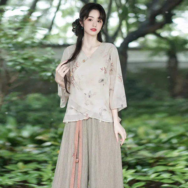 Kf S1668ea88fd454ad9b40834c60af0a662r Youdeyisi Real Shot Orchid Top Women S Summer Retro Chinese Style Zen Improved Song Pants Hanfu Real Shot Orchid Top Women's Summer Retro Chinese Style Zen Improved Song Pants Hanfu New Chinese Suit