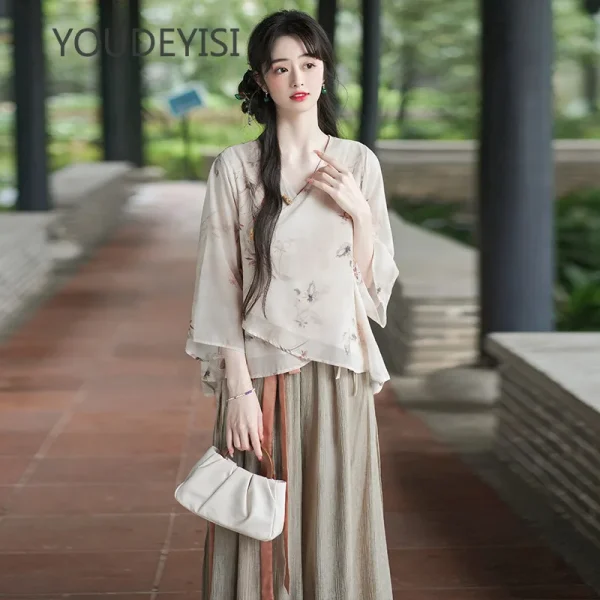 Kf Sa8b57401cbb44b8e8c4c5f79e5a4bdbdx Youdeyisi Real Shot Orchid Top Women S Summer Retro Chinese Style Zen Improved Song Pants Hanfu Real Shot Orchid Top Women's Summer Retro Chinese Style Zen Improved Song Pants Hanfu New Chinese Suit