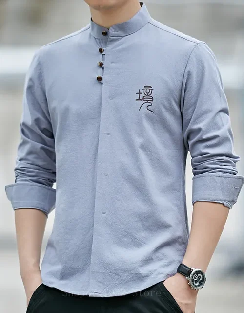 Kf H018f0ad2275b4312b53cdfcd9200b13ew.jpg 640x640.jpg Traditional Chinese Men Retro Casual Shirt Cotton Tops Male Stand Collar Solid Color Kung Fu Clothes Tunic Tang Suit