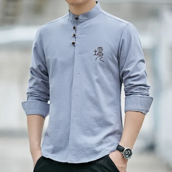 Kf H018f0ad2275b4312b53cdfcd9200b13ew.jpg 640x640.jpg Traditional Chinese Men Retro Casual Shirt Cotton Tops Male Stand Collar Solid Color Kung Fu Clothes Tunic Tang Suit