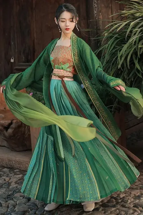 Kf H161dd7de308a4601b86470583ce89234g Improved Golden Branches And Jade Leaves Song Hanfu Women S Spring Summer And Autumn Green Raccoon improved , golden branches and jade leaves, Song Hanfu women's spring, summer and autumn green raccoon skirt, Chinese style