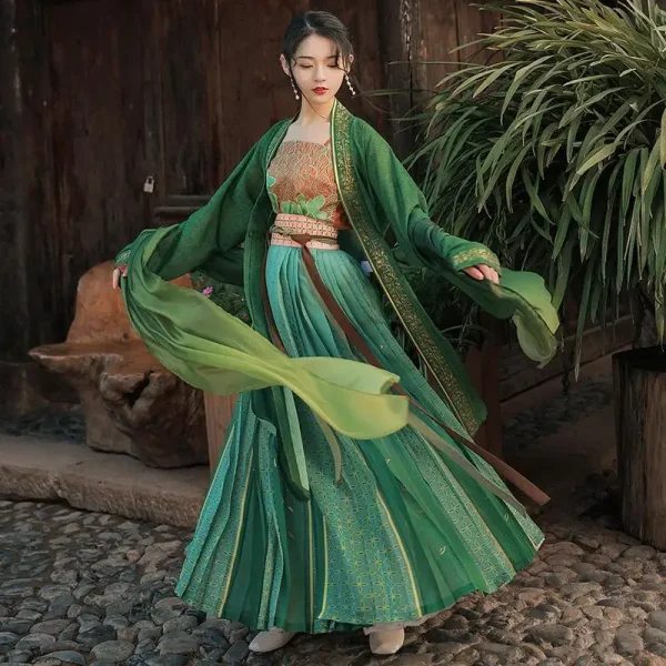 Kf H161dd7de308a4601b86470583ce89234g Improved Golden Branches And Jade Leaves Song Hanfu Women S Spring Summer And Autumn Green Raccoon improved , golden branches and jade leaves, Song Hanfu women's spring, summer and autumn green raccoon skirt, Chinese style