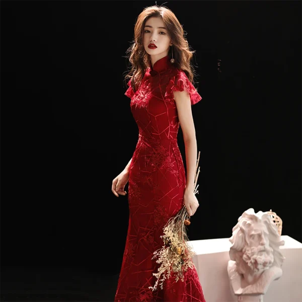 Kf H3a03cf5c04524e27bfbd12251553289fu Mandarin Collar Women Qipao Red Bridal Wedding Mermaid Dress Slim Elegant Cheongsam Vintage Button Big Size Mandarin Collar Women Qipao Red Bridal Wedding Mermaid Dress Slim Elegant Cheongsam Vintage Button Big Size 3XL Maxi Dress