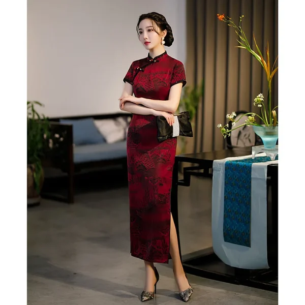 Kf H3bcebbe3baa94e2faffa162b03add695c Print Leaf Vintage Button Chinese Women Classic Cheongsam Sexy Slim Long Evening Dress Summer Vestidos Mandarin Print Leaf Vintage Button Chinese Women Classic Cheongsam Sexy Slim Long Evening Dress Summer Vestidos Mandarin Collar Qipao