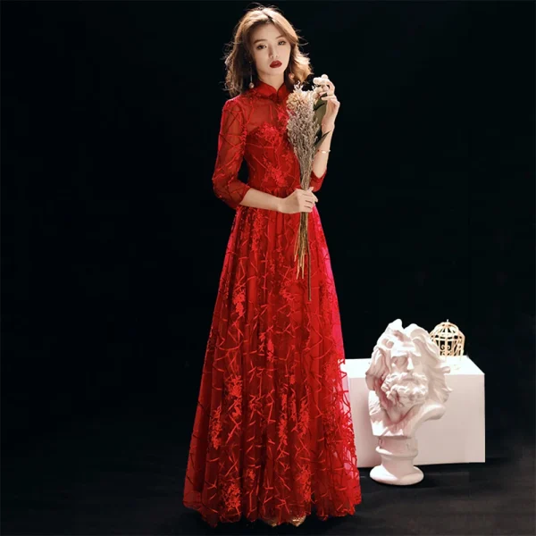 Kf H4c4db876cc814de5ab8fb197398db2c11 Mandarin Collar Women Qipao Red Bridal Wedding Mermaid Dress Slim Elegant Cheongsam Vintage Button Big Size Mandarin Collar Women Qipao Red Bridal Wedding Mermaid Dress Slim Elegant Cheongsam Vintage Button Big Size 3XL Maxi Dress