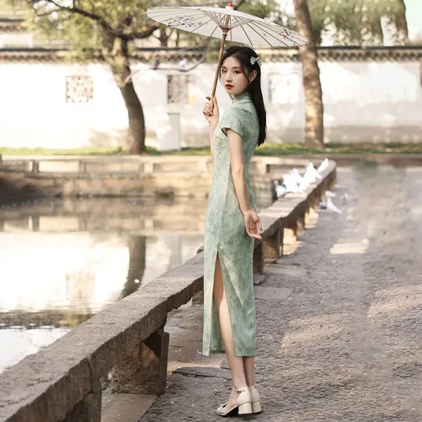 Kf H4c87e87232eb4e5e93a895da48825b36u Female Qipao Floral Print Short Cheongsam Vestidso Elegant Chinese Style Dress Green Novelty Retro Evening Party Female Qipao Floral Print Short Cheongsam Vestidso Elegant Chinese Style Dress Green Novelty Retro Evening Party Daily Dress