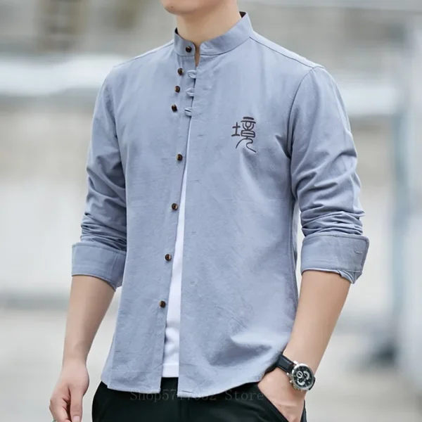 Kf H6f19326ba476424e94ee1d05eec6e29dl 2022 Traditional Chinese Men Retro Casual Shirt Cotton Tops Male Stand Collar Solid Color Kung Fu Traditional Chinese Men Retro Casual Shirt Cotton Tops Male Stand Collar Solid Color Kung Fu Clothes Tunic Tang Suit