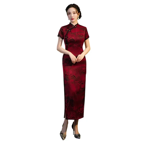 Kf H71ccfac9ebf74aae8e71c9e7745f68f3c Print Leaf Vintage Button Chinese Women Classic Cheongsam Sexy Slim Long Evening Dress Summer Vestidos Mandarin Print Leaf Vintage Button Chinese Women Classic Cheongsam Sexy Slim Long Evening Dress Summer Vestidos Mandarin Collar Qipao